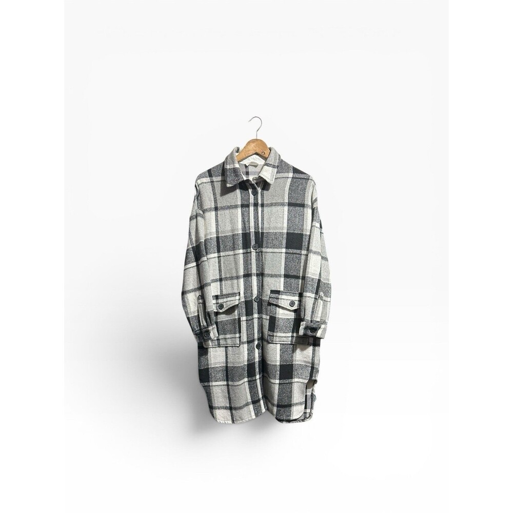 Rosanne Fleece Long Shacket Womens Medium Pocket Flannel Jacket